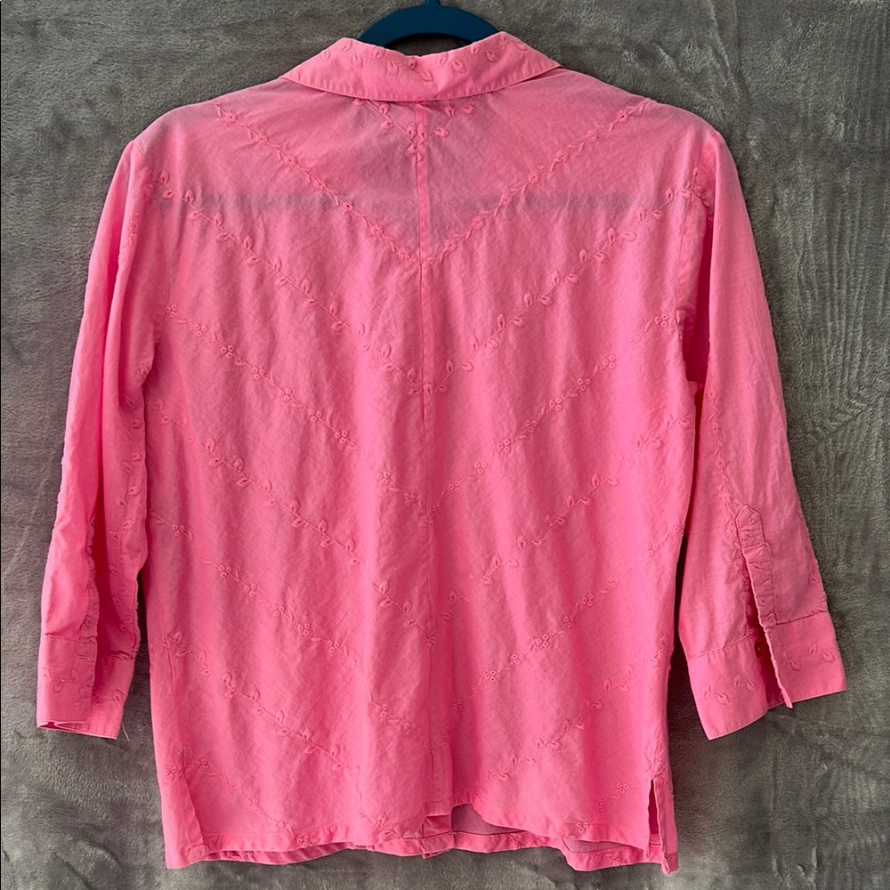 Pink 3/4 Sleeve Button Down Shirt - Picture 4 of 4